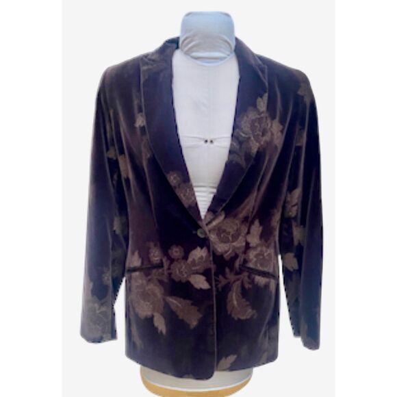 Bill Burns Signature Brown Velveteen 2-Piece Pantsuit w/Floral Design Sz. 10/12 - Picture 2 of 11